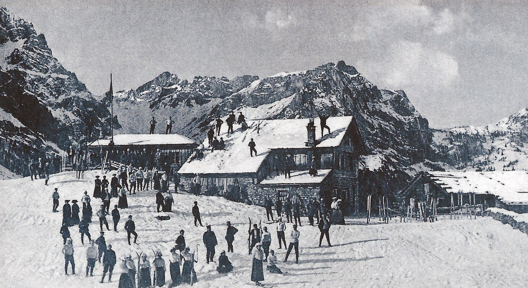 Wintersport in Engelberg auf dem "Skifeld Gerschnialp" ca. 1905
